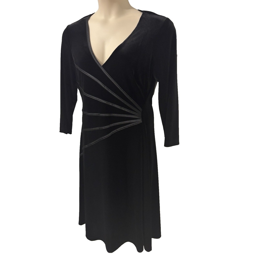 Connected Apparel Dress~16~Black Velvet V Neck Cocktail Holiday‎ Stretch Classic